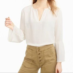 J. Crew Silk Bell-Sleeve Top, Ivory, 0